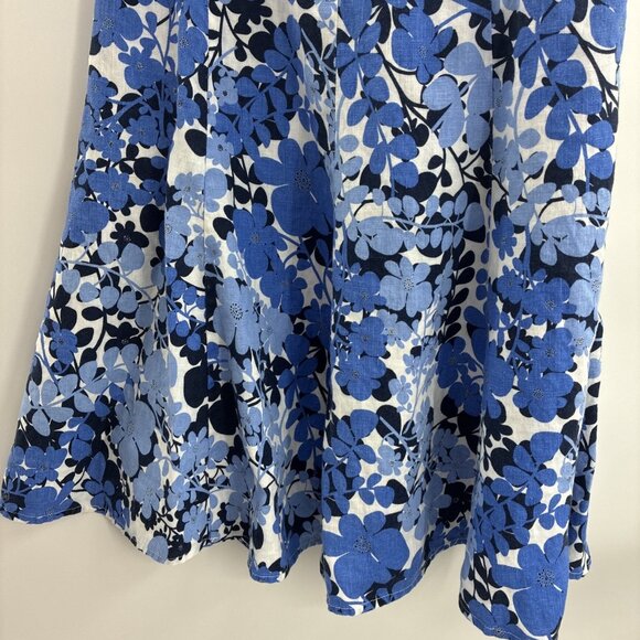 Rafaella Studio Womens 8 Linen Floral A Line Midi Skirt Blue White Summer Casual - Picture 3 of 7